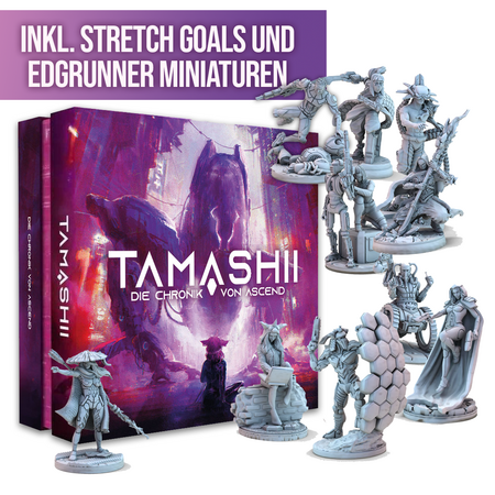 Board Game Tamashii: The Chronicle of Ascend. Deluxe Box including Stretch Goals and Edgrunner Miniatures (German Version)